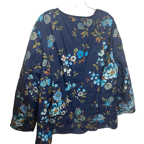 DENNIS BASSO Navy Blue Floral Snap Front Lightweight Quilted Puffer Jacket 2X - Picture 2 of 9